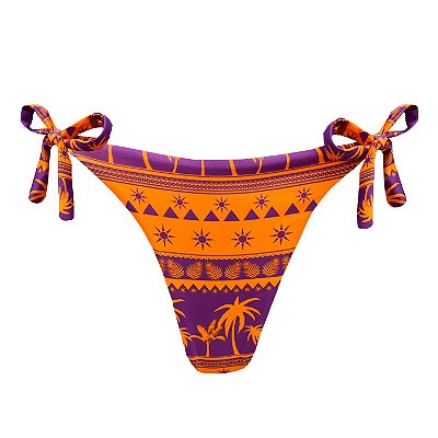Calcinha de Biquíni Empina Bumbum Coqueiro Laranja e Roxo