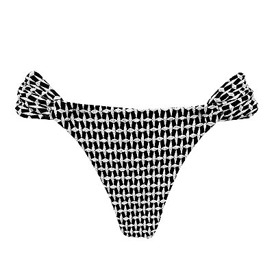 Calcinha Inteira de Biquíni Empina Bumbum Preto e Branco Jacquard