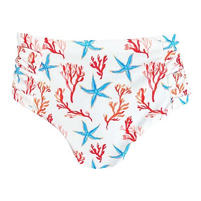 Calcinha de Biquíni Hot Pants Franzida Estrela do Mar Branco