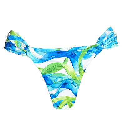 Calcinha Inteira de Biquíni Empina Bumbum Algas Marinhas Verde e Azul