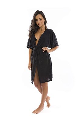 Saída de Praia Kimono Preto