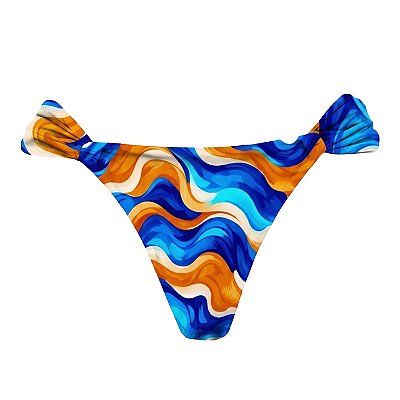 Calcinha Inteira de Biquíni Empina Bumbum Oceano Azul e Laranja