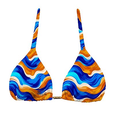 Top de Biquíni Cortininha Oceano Azul e Laranja