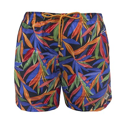 Shorts Bermuda Masculina de Praia Folhagens Coloridas