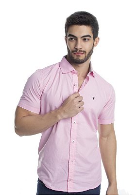 camisa social rosa manga curta