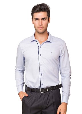 Camisa Slim Fit Branca Maquinetada 100% algodão