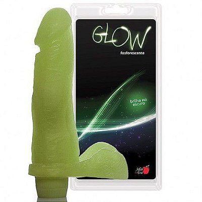 PÊNIS COM ESCROTO FOSFORESCENTE BRILHA NO ESCUTO COM VIBRADOR 20 x 4.5CM