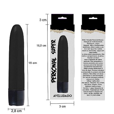 Vibrador Clássico Personal Aveludado 18 cm - cor preta