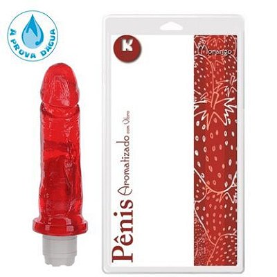 PÊNIS VIBRADOR COM AROMA DE MORANGO - 17 X 4 CM