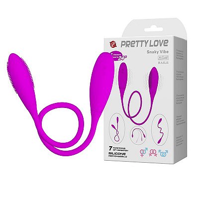 PRETTY LOVE SNAKY VIBE - VIBRADOR RECARREGÁVEL DUAS PONTAS COM 7 MODOS DE VIBRAÇÃO, A PROVA D'ÁGUA - 60 X 3 CM