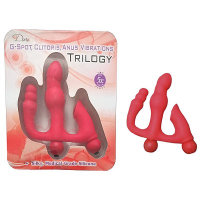 TRILOGY - VIBRADOR TRIPLO COM ESTIMULATOR DE CLITÓRIS, PONTO G E ÂNUS - 7 x 10 x 5 CM - VERMELHO