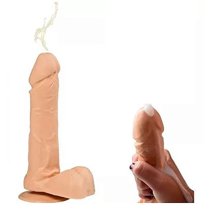 Penis ejaculador 16cm com escroto e ventosa - cor bege