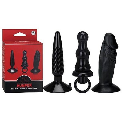 Kit com 3 plugs contendo 1 escalonado; 1 longo e 1 mini pênis - humper