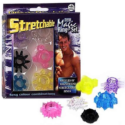 Kit com 6 anéis penianos - stretchable new magic ring set  pp