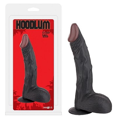 Pênis realístico negro de 28cm com escroto e ventosa - hoodlum