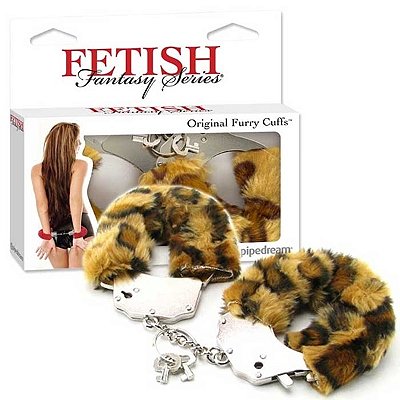 Algemas eróticas em metal com pelúcia de leopardo - furry cuffs  pp