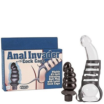 Capa peniana com plug anal vibratório - invader with cock cage