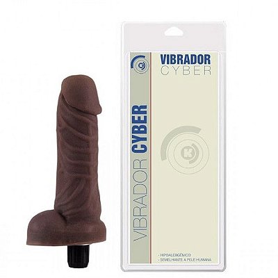 Pênis com escroto vibrador cyber skin 15x3.5cm - cor chocolate