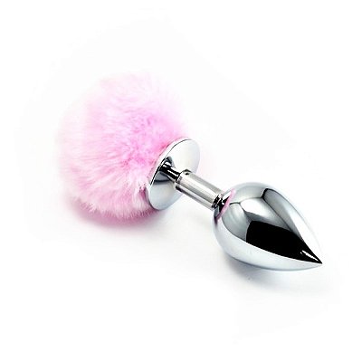 Plug anal em metal 7 cm - pompom rosa