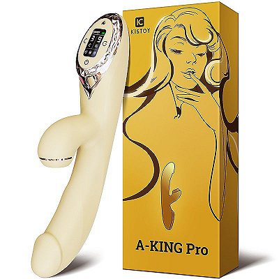 KISSTOY A-KING PRO - VIBRADOR DE PONTO G COM SUGADOR DE CLITÓRIS COM FUNÇÃO DE AQUECIMENTO - COR AMARELA