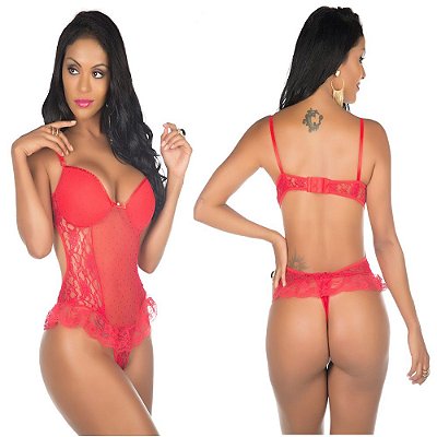 Body lingerie sensual sexy ágatha - cor vermelha