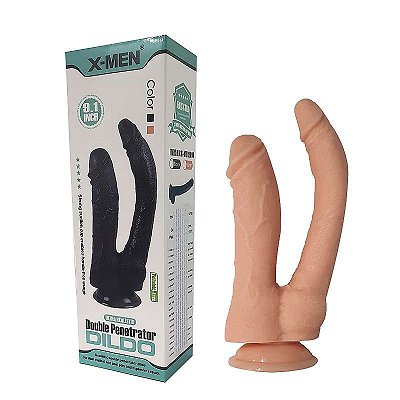 X-MEN 2 IN 1 DILDO - PÊNIS REALÍSTICO 2 EM 1 DUPLA PENETRAÇÃO COM VENTOSA - 22 X 4 CM