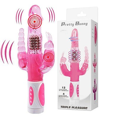 PRETTY BUNNY - VIBRADOR ROTATIVO TRIPLO COM 12 MODOS DE VIBRAÇÃO - 22,5 X 2,8 CM