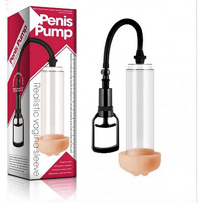 PENIS PUMP - BOMBA PENIANA MANUAL COM ANEL EM FORMA DE VAGINA EM CYBERSKIN - 20 X 6 CM