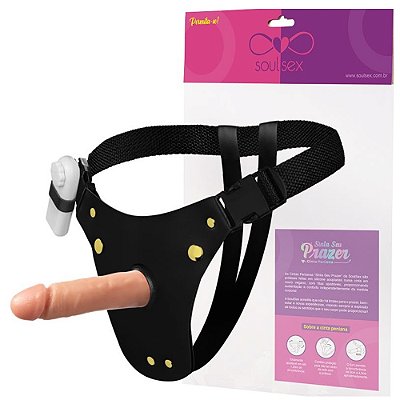 Cinta com Pênis de Borracha Realística com Vibrador - 14,5X3,5Cm - cor bege