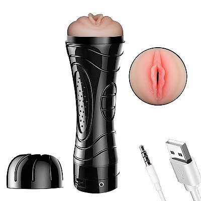 Recarregável masturbador vagina em cyber skin formato lanterna com vibrador