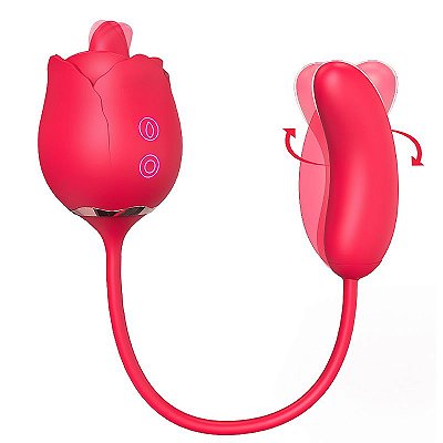 S-Hande Voluptuous Flower 8 - Vibrador recarregável em formato de rosa com língua estimuladora de clitóris e ponto G - cor vermelha