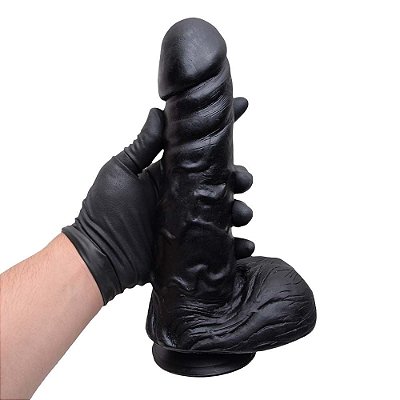 PÊNIS DE BORRACHA SILICONE COM VENTOSA 21 X 4,7 CM - COR PRETA