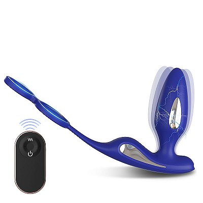 S-HANDE LIGHTNING -  Estimulador de próstata com anel peniano recarregável com função de eletro choque vibração e controle remoto