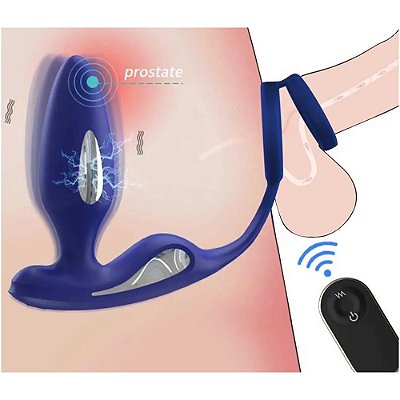 S-HANDE LIGHTNING - Estimulador de próstata com anel peniano recarregável com função de eletro choque vibração e controle remoto