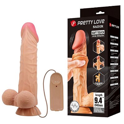 PRETTY LOVE SADIK SLIDING SKIN SERIES 9'4 - PÊNIS REALÍSTICO DUPLA CAMADA BELISCÁVEL COM VIBRADOR - 24X5cm - COR BEGE