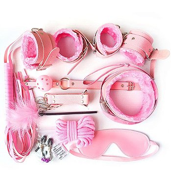 Kit Sado BDSM com 10 peças - cor rosa