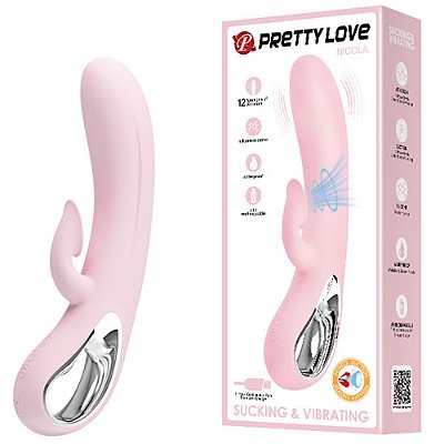 PRETTY LOVE NICOLA - SUGADOR DE CLITORIS VIBRADOR PONTO G RECARREGÁVEL COM 12 MODOS DE SUCÇÃO NO ESTIMULADOR CLITORIANO E 12 FUNÇÕES DE VIBRAÇÃO, A PROVA D'ÁGUA - 24 X 3,5 CM