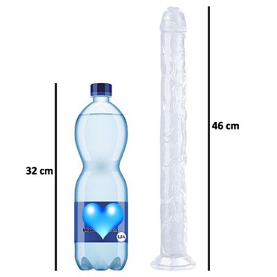 Pênis grande realístico de silicone transparente com saliências em alto relevo e ventosa - 46 x 4,5cm
