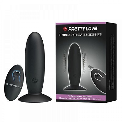 PRETTY LOVE REMOTE CONTROL VIBRATING PLUG - PLUG ANAL RECARREGÁVEL EM SOFT TOUCH COM VENTOSA E 12 MODOS DE VIBRAÇÃO - 10 X 3 CM