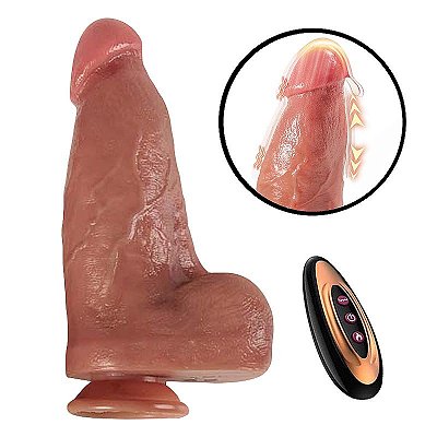 FAT PENIS DILDO - PÊNIS GROSSO REALÍSTICO EM SILICONE COM TEXTURA SUPER MACIA COM VENTOSA MOVIMENTO VAI E VEM, AQUECIMENTO E CONTROLE REMOTO SEM FIO - 24x6,8cm
