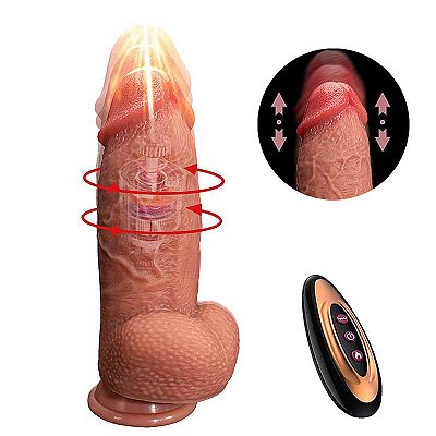 GLADIATOR PENIS DILDO - PÊNIS GROSSO REALÍSTICO EM SILICONE COM TEXTURA SUPER MACIA COM VENTOSA MOVIMENTO VAI E VEM, AQUECIMENTO E CONTROLE REMOTO SEM FIO - 21x7cm