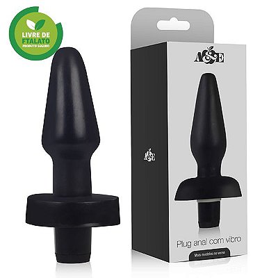 Plug anal cônico 14 x 4,3 cm na cor preto - com vibrador 12 velocidades