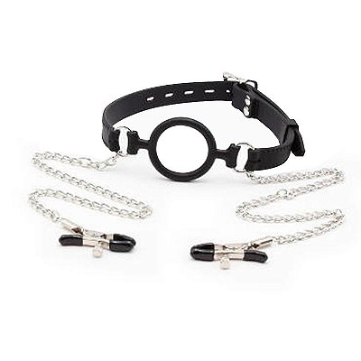 MORDAÇA EM FORMA DE ANEL COM GRAMPOS DE MAMILOS