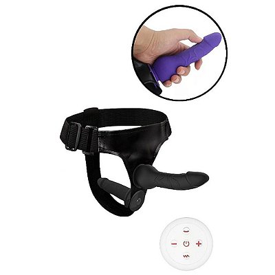 CINTA PARA DUPLA PENETRAÇÃO DUPLA PENETRAÇÃO VIBRADOR, RECARREGÁVEL E CONTROLE REMOTO - COR PRETA