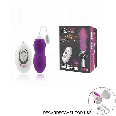 CÁPSULA VIBRATÓRIA - CONTROLE REMOTO recarregável, 12 vibros - 9 X 3 cm - VIBRATING EGG