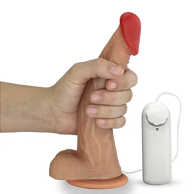 Realistic big dildo Poseidon - Pinto de borracha realístico flexível com escroto, vibrador e ventosa - 20x4cm - cor bege