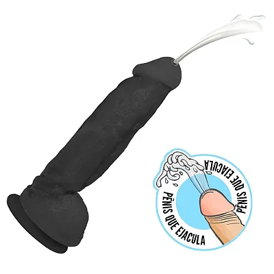 Realistic big dildo King Ejaculador - Pinto de borracha realístico flexível com escroto, ventosa e ejacula - 19x5cm - cor preto