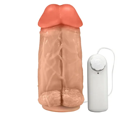 Realistic big dildo Duplo Amigos- Pinto de borracha realístico para dupla penetração vaginal e anal flexível com escroto, vibrador e ventosa - 18x7,5cm - cor bege