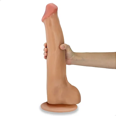 Realistic big dildo Tromba - Pinto de borracha realístico flexível com escroto e ventosa - 38x8cm - cor bege