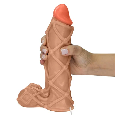 Realistic big dildo Dominador - Pinto de borracha realístico flexível com escroto, vibrador e ventosa - 22x6,8cm - cor bege